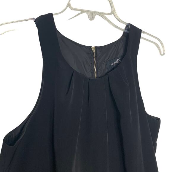 OLEG CASSINI Sleeveless Mini Shift Dress Pleated Front Scoop Neck Black Size S - Picture 10 of 11